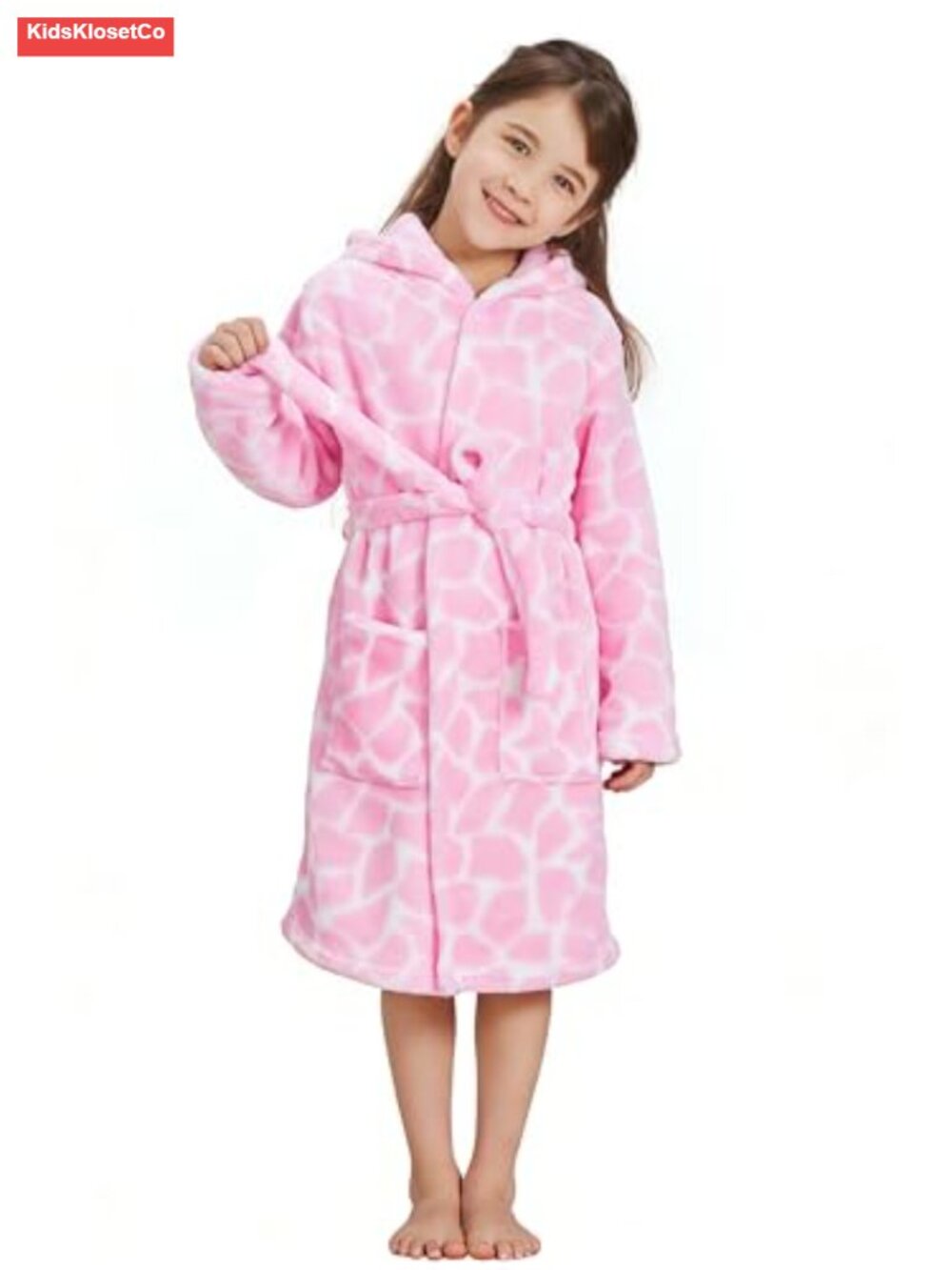 Soft Flannel Kids Hooded Robe Unisex Bathrobe with Pockets and Button Closure